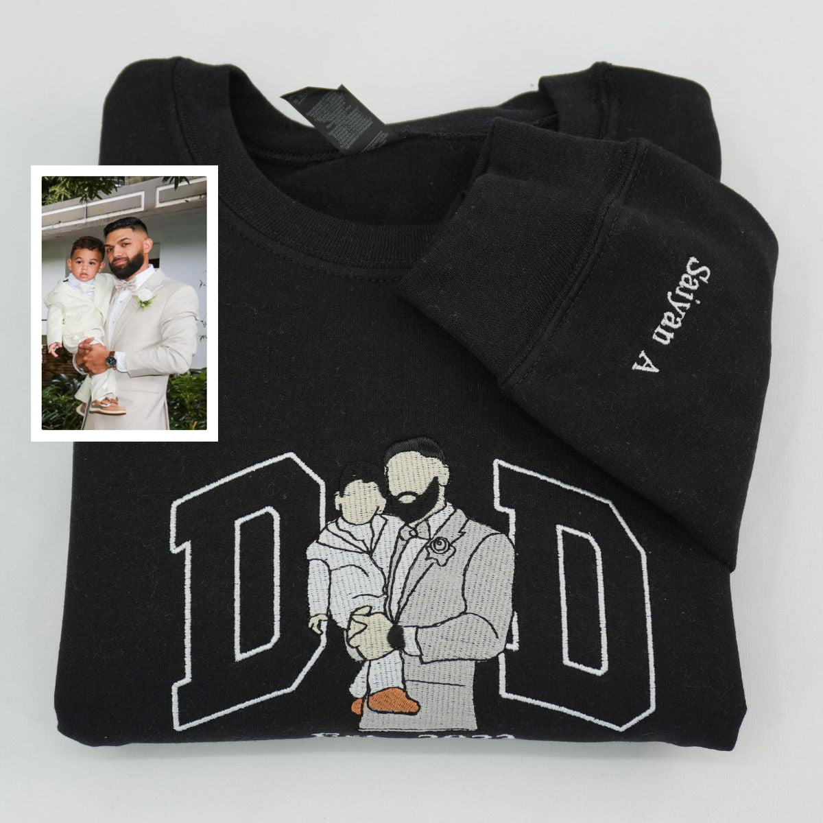 Custom Embroidered Dad & Son Photo Sweatshirt & Hoodie – Personalized Father & Son Gift