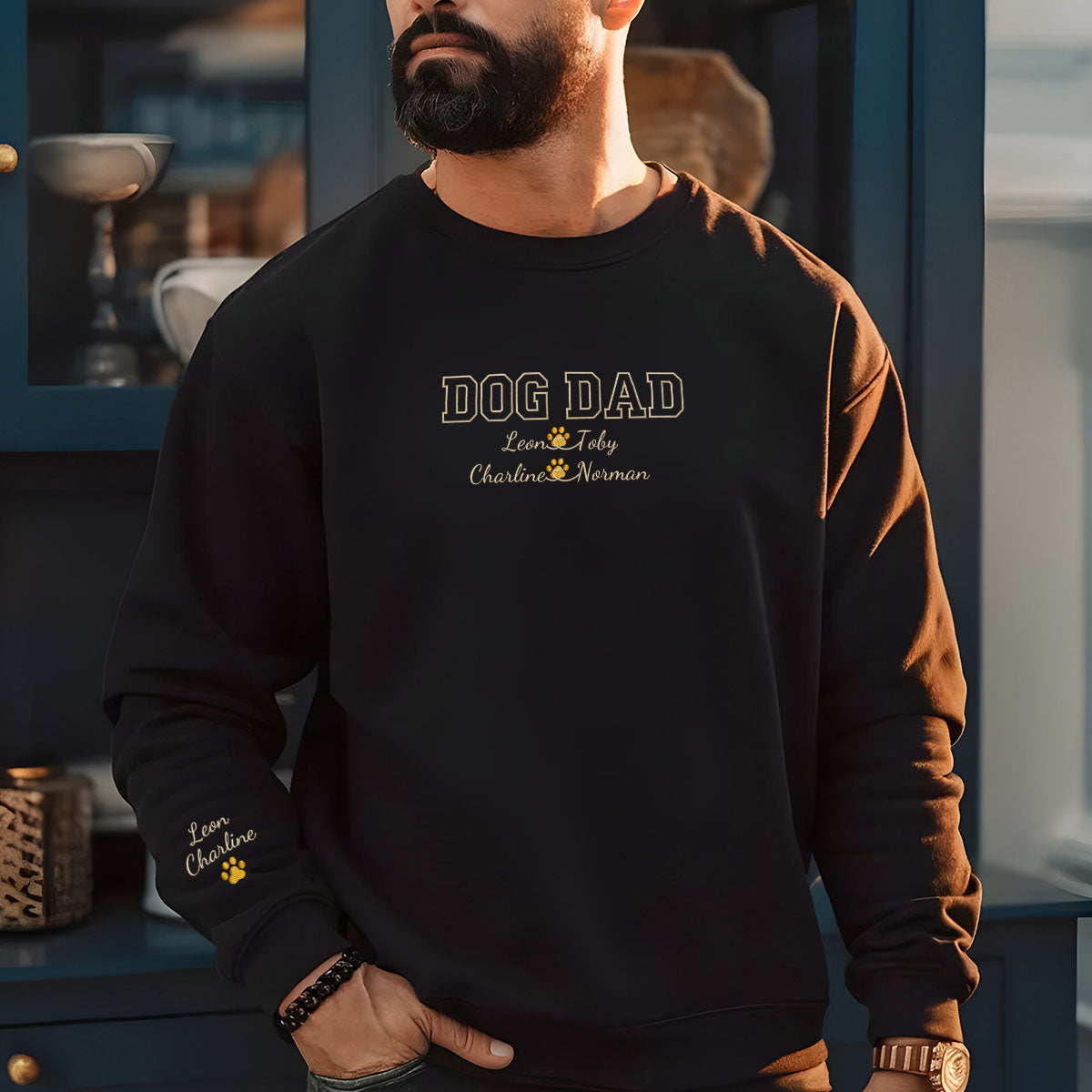 Custom Embroidered Dog Dad with Names Hoodie