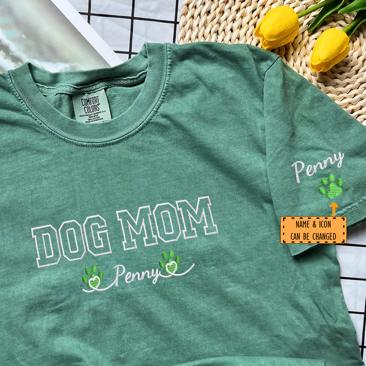 Custom Embroidered Dog Mom with Names T-Shirt