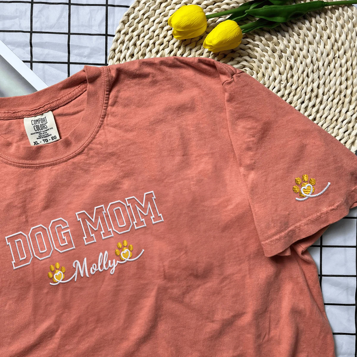 Custom Embroidered Dog Mom with Names T-Shirt