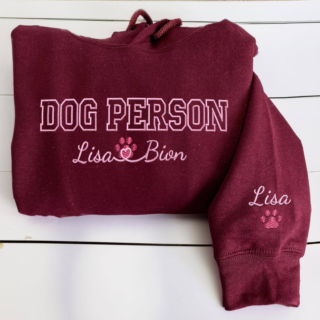Custom Embroidered Dog Person with Names Hoodie