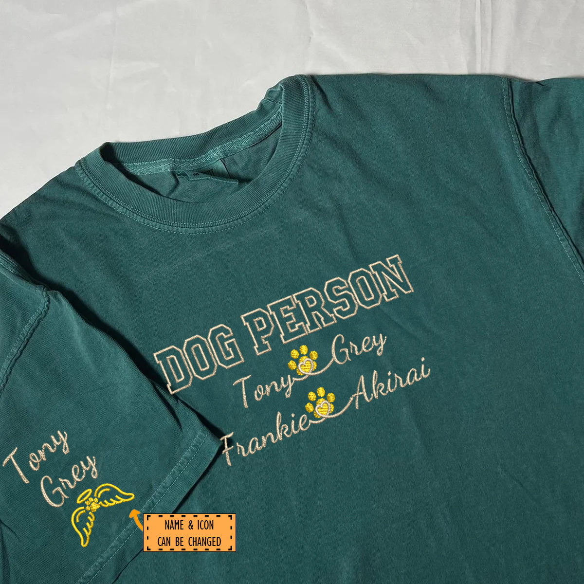 Custom Embroidered Dog Person with Names T-Shirt