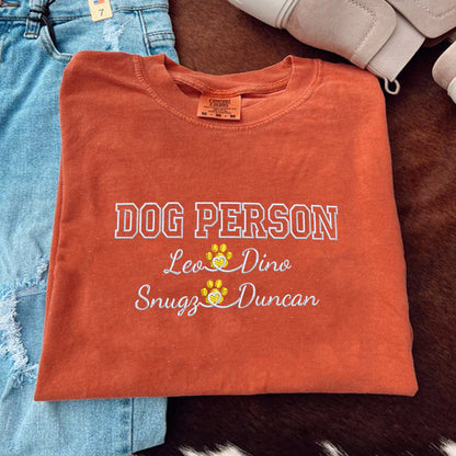 Custom Embroidered Dog Person with Names T-Shirt