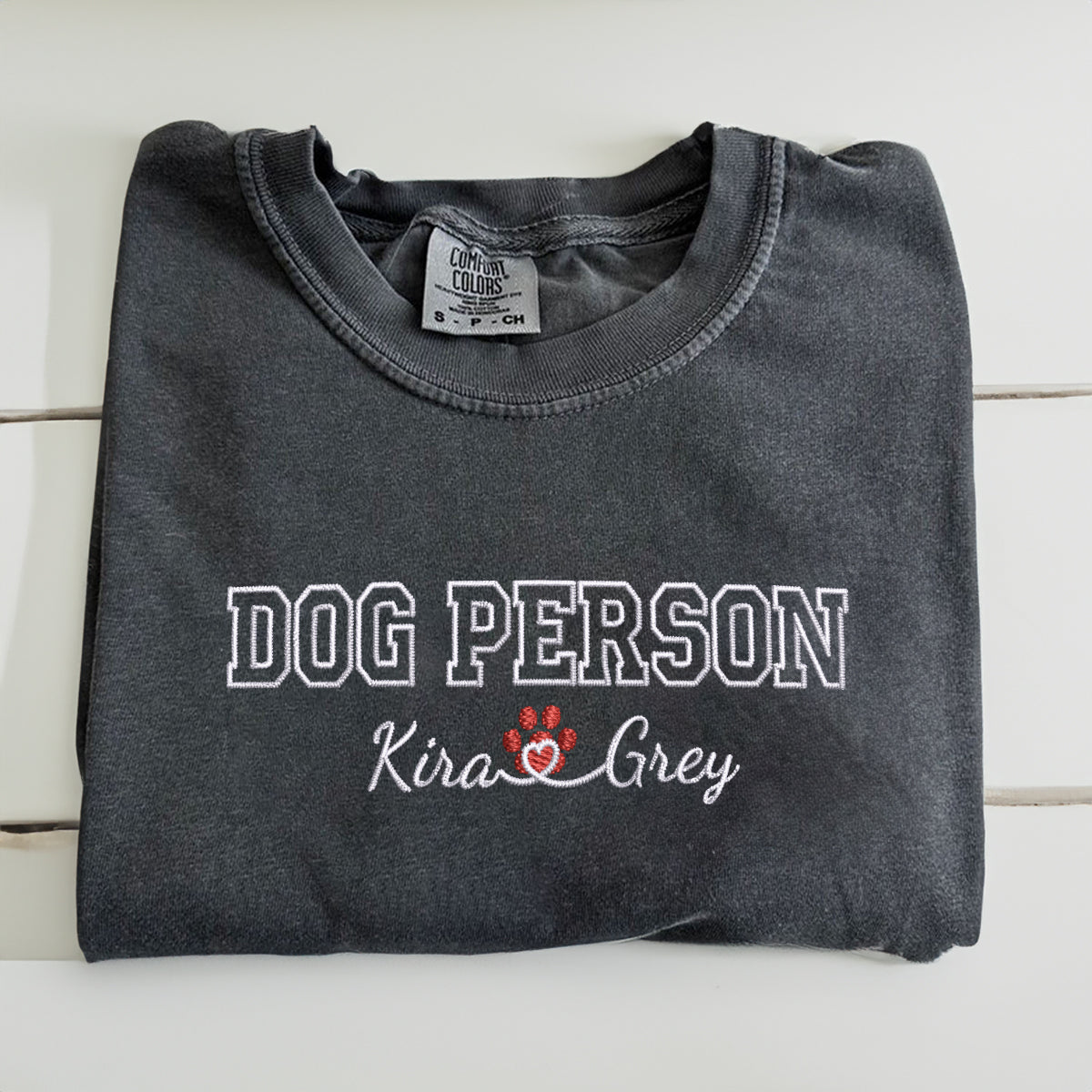 Custom Embroidered Dog Person with Names T-Shirt