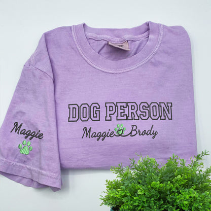 Custom Embroidered Dog Person with Names T-Shirt