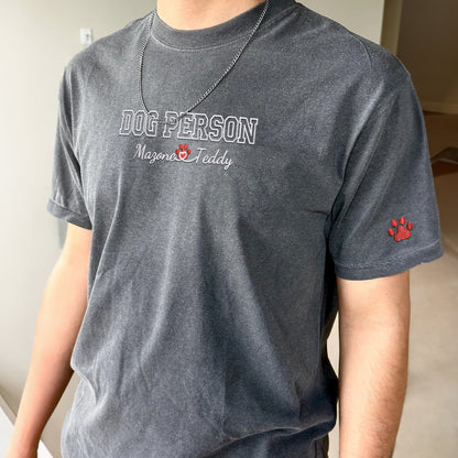 Custom Embroidered Dog Person with Names T-Shirt