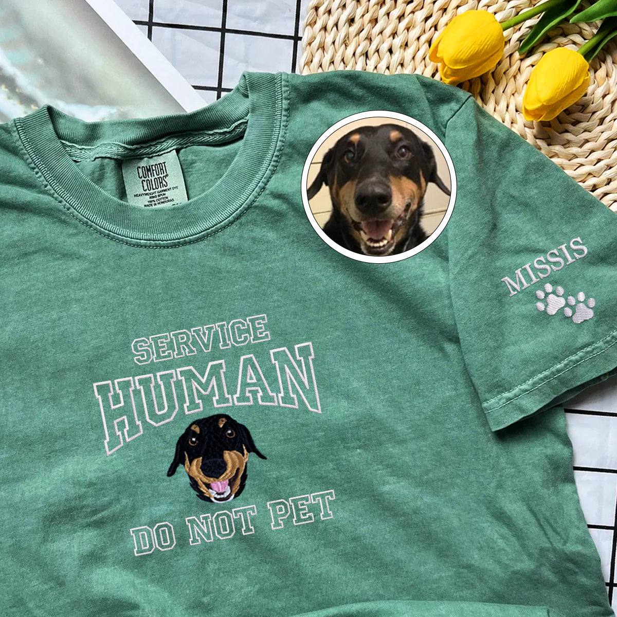 Custom Embroidered Dog Service Human Do Not Pet T-Shirt