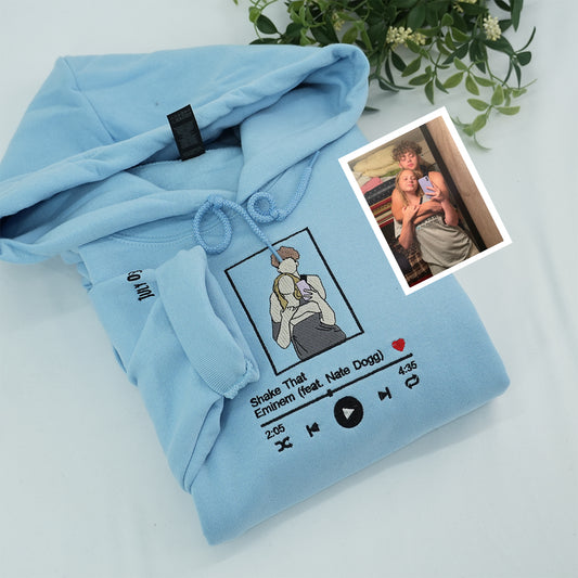 Custom Embroidered Favorite Song Sweatshirt & Hoodie with Photo Portrait – Romantic Gift for Couples