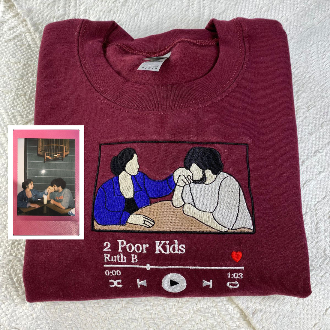Custom Embroidered Favorite Song Sweatshirt & Hoodie with Photo Portrait – Romantic Gift for Couples