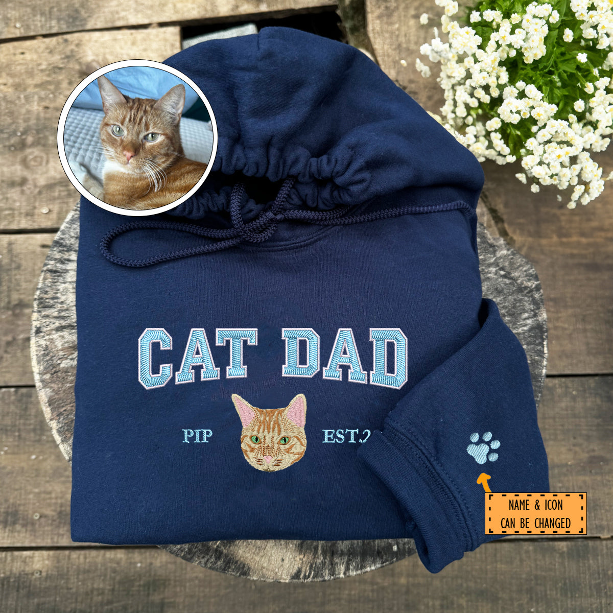 Custom Embroidered Varsity Cat Dad Hoodie