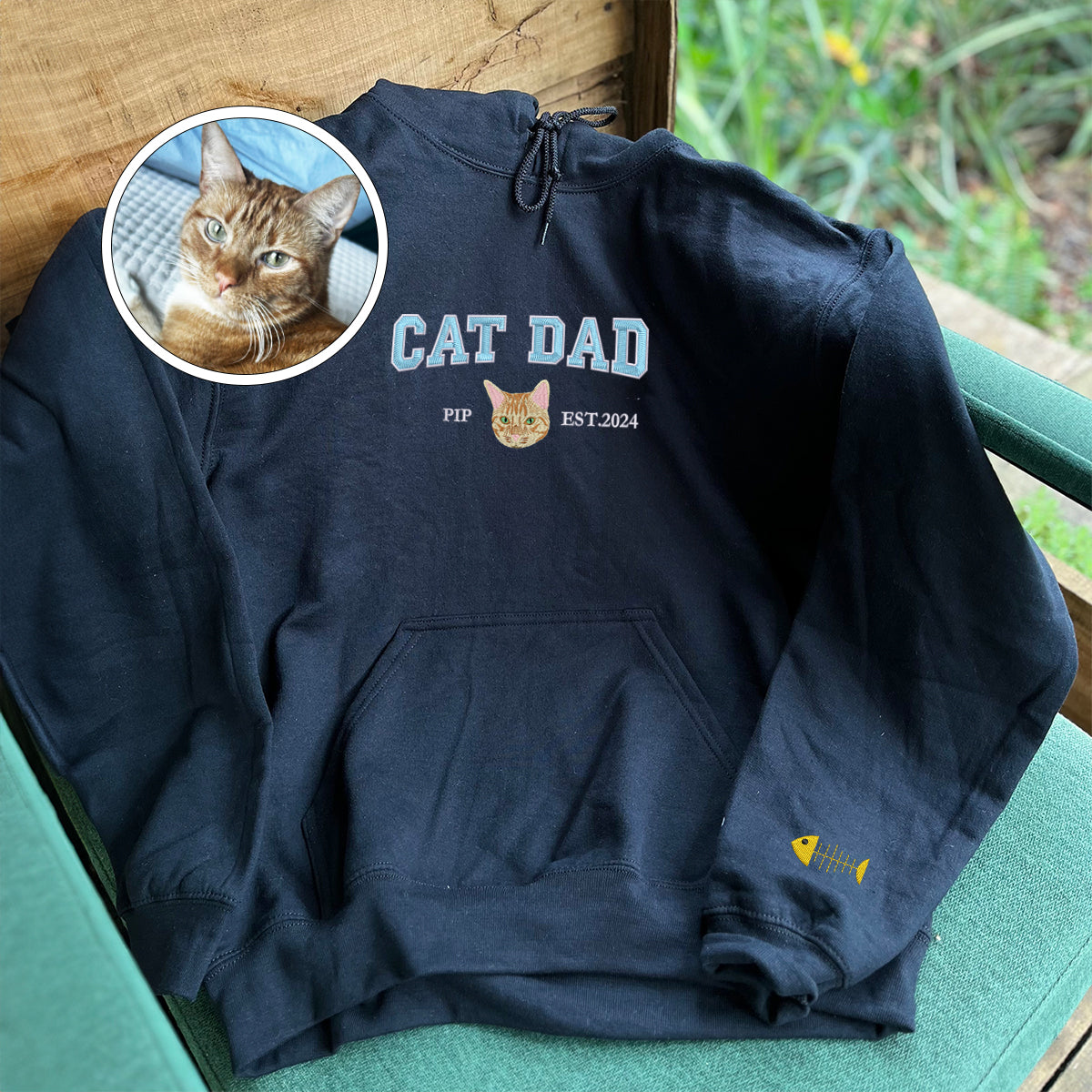 Custom Embroidered Varsity Cat Dad Hoodie