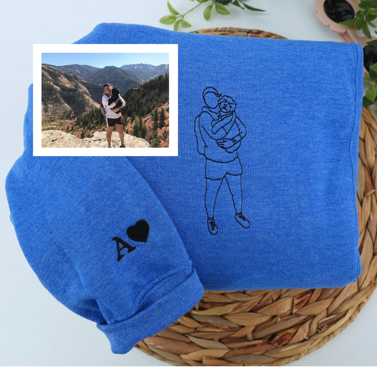 Custom Embroidered Sweatshirts & Hoodies with Line Art Pet & Owner Portrait – Personalized Gift for Pet Lovers