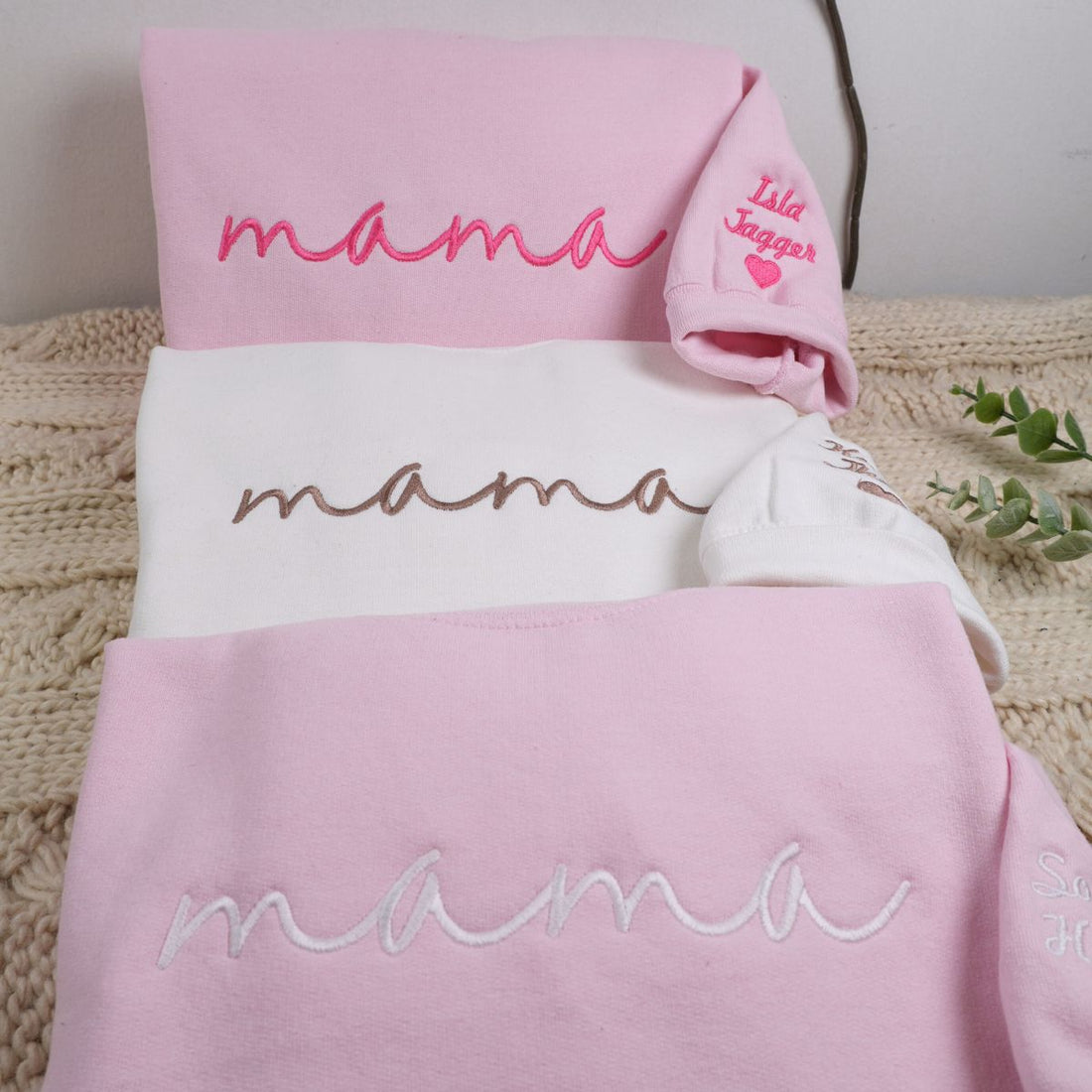 Custom Embroidered Mama Sweatshirt & Hoodie with Kids Names on Sleeve – Perfect Mother’s Day Gift