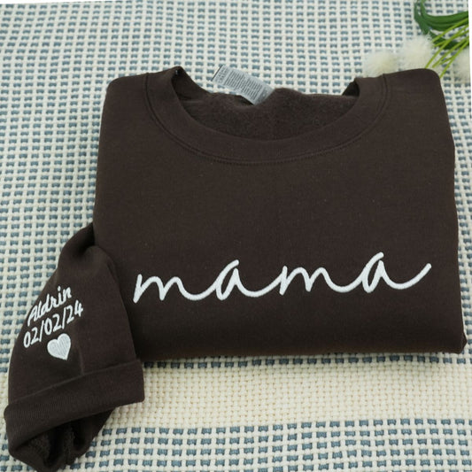 Custom Embroidered Mama Sweatshirt & Hoodie with Kids Names on Sleeve – Perfect Mother’s Day Gift