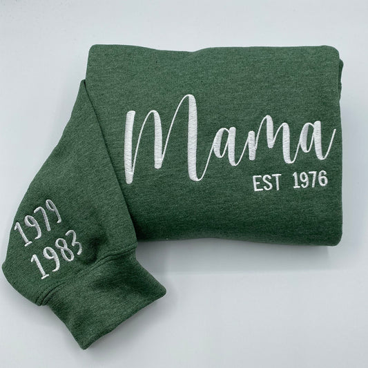 Custom Embroidered Mom Sweatshirt & Hoodie with Kids Names on Sleeve - Mother’s Day Gift
