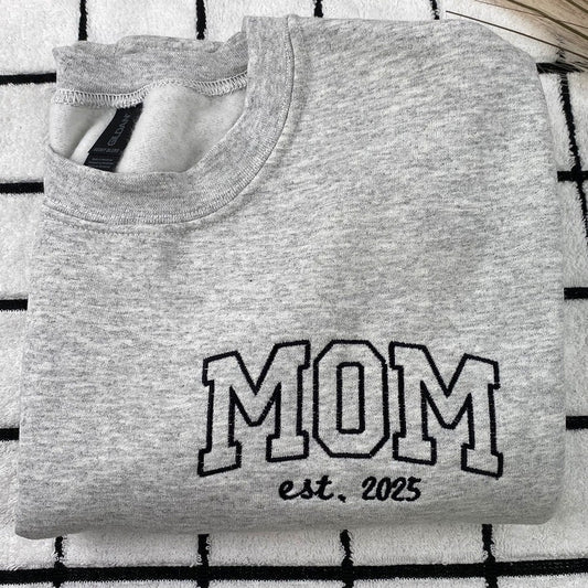 Custom Embroidered Mom Varsity Sweatshirt & Hoodie with Kids Names & Est Years