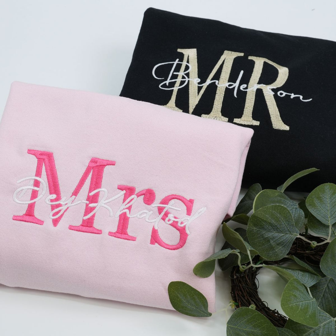 Custom Embroidered Mr & Mrs Sweatshirt & Hoodie with Date on Sleeve – Personalized Couple Gift