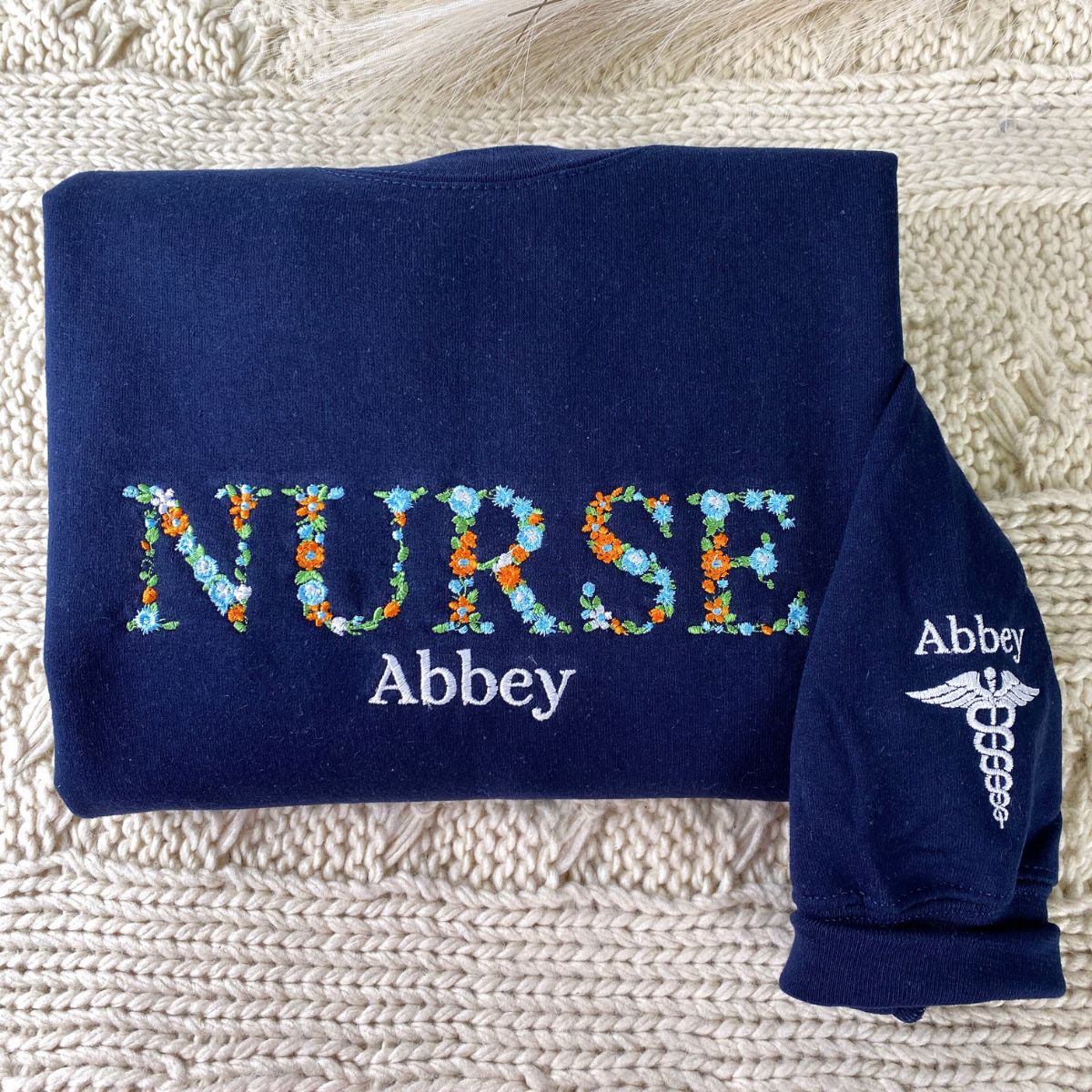 Custom Embroidered Nurse Sweatshirts & Hoodies with Floral Letters