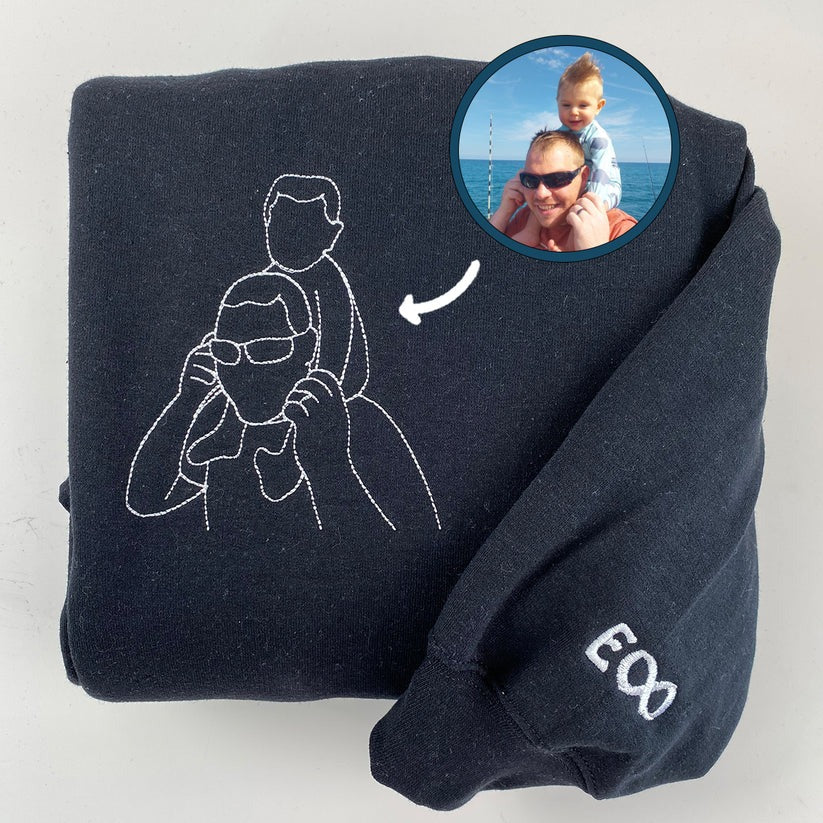 Custom Embroidered Outline Dad Sweatshirt & Hoodie with Names on Sleeve – Personalized Gift for Dad