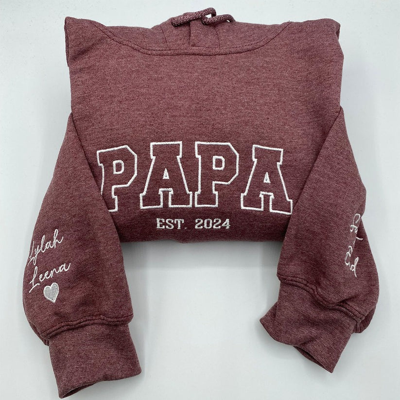 Custom Embroidered Papa Sweatshirt Hoodie with Kid Names, Best Gift for Father's Day