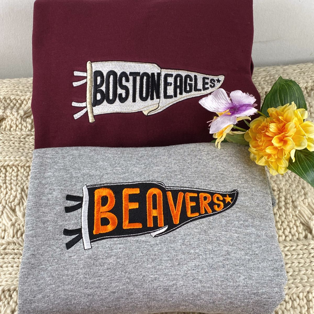 Custom Embroidered Pennant Sweatshirt & Hoodie with Team Name