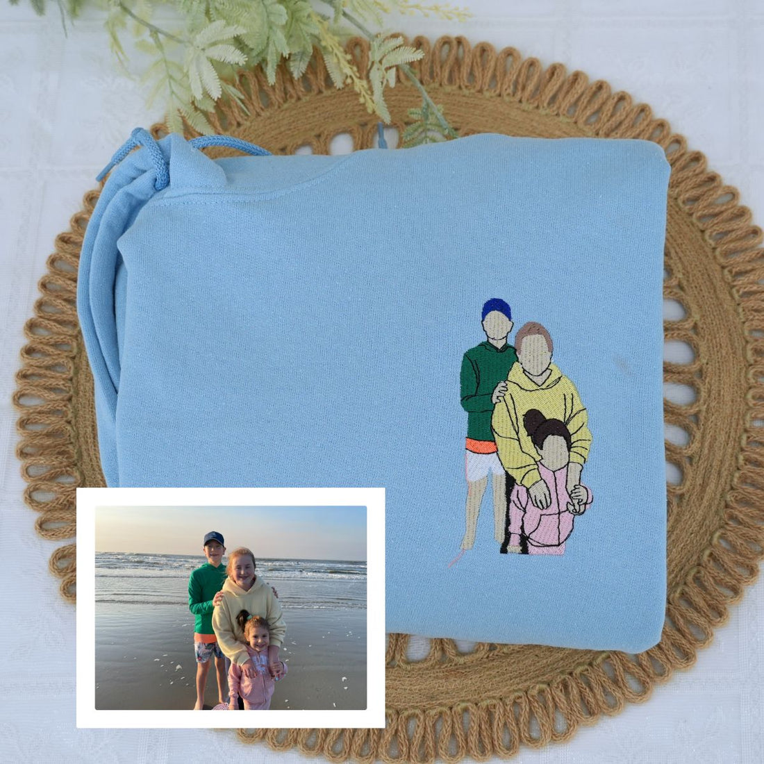 Custom Embroidered Mother & Son Portrait Sweatshirts & Hoodies – Personalized Photo Gift