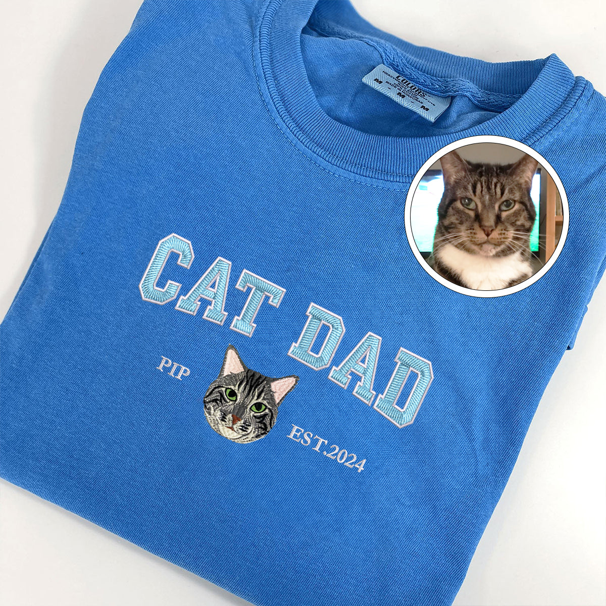 Custom Embroidered Varsity Cat Dad T-Shirt