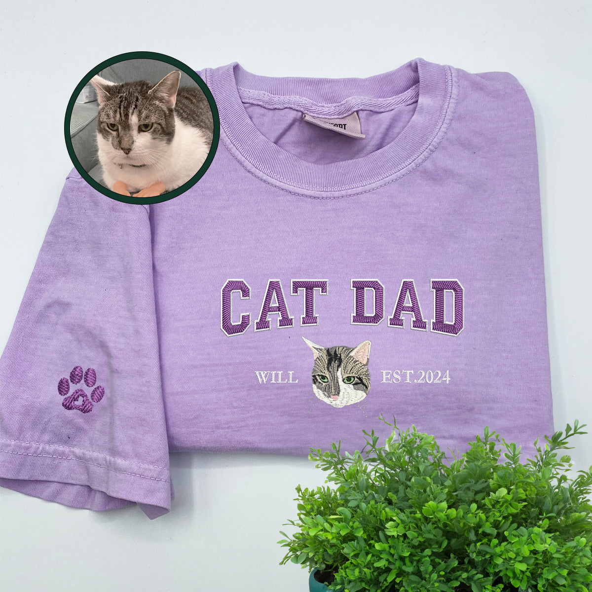 Custom Embroidered Varsity Cat Dad T-Shirt