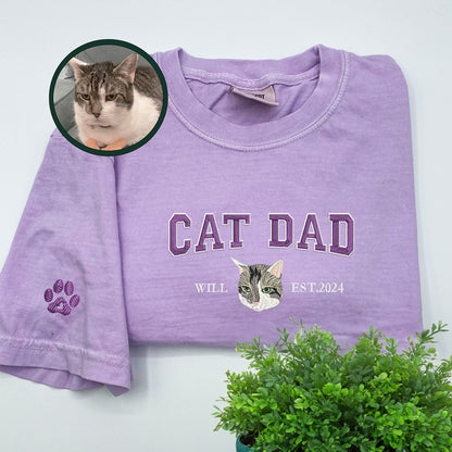Custom Embroidered Varsity Cat Dad T-Shirt