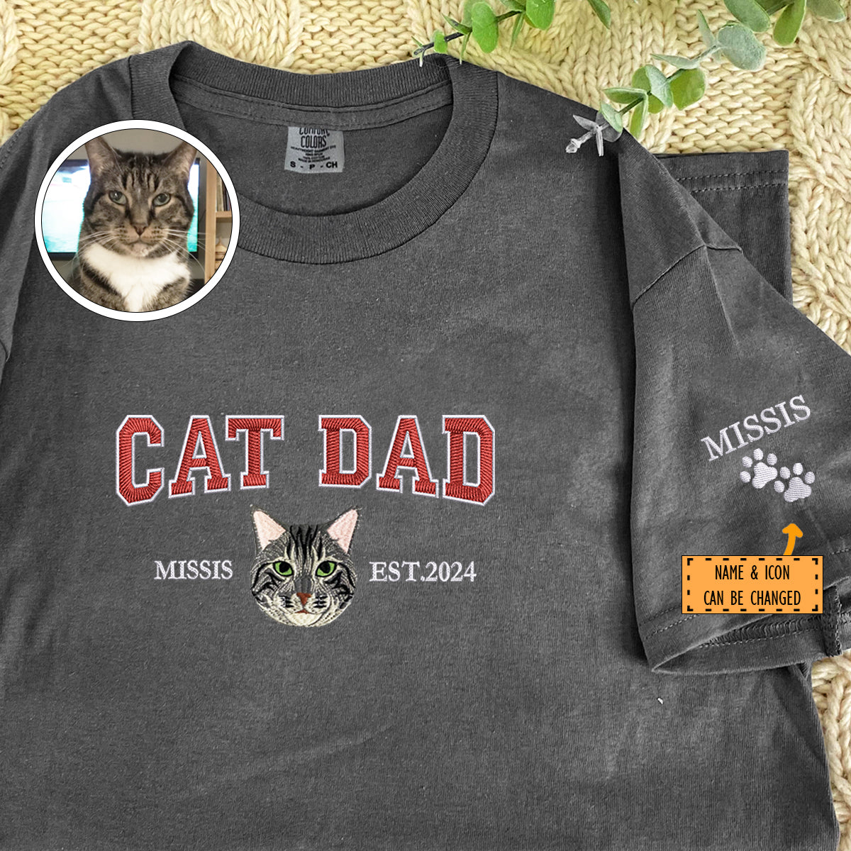Custom Embroidered Varsity Cat Dad T-Shirt