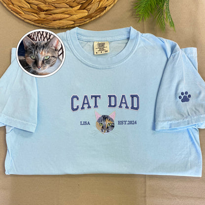 Custom Embroidered Varsity Cat Dad T-Shirt