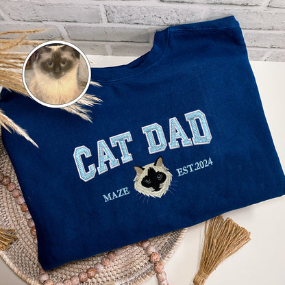 Custom Embroidered Varsity Cat Dad T-Shirt