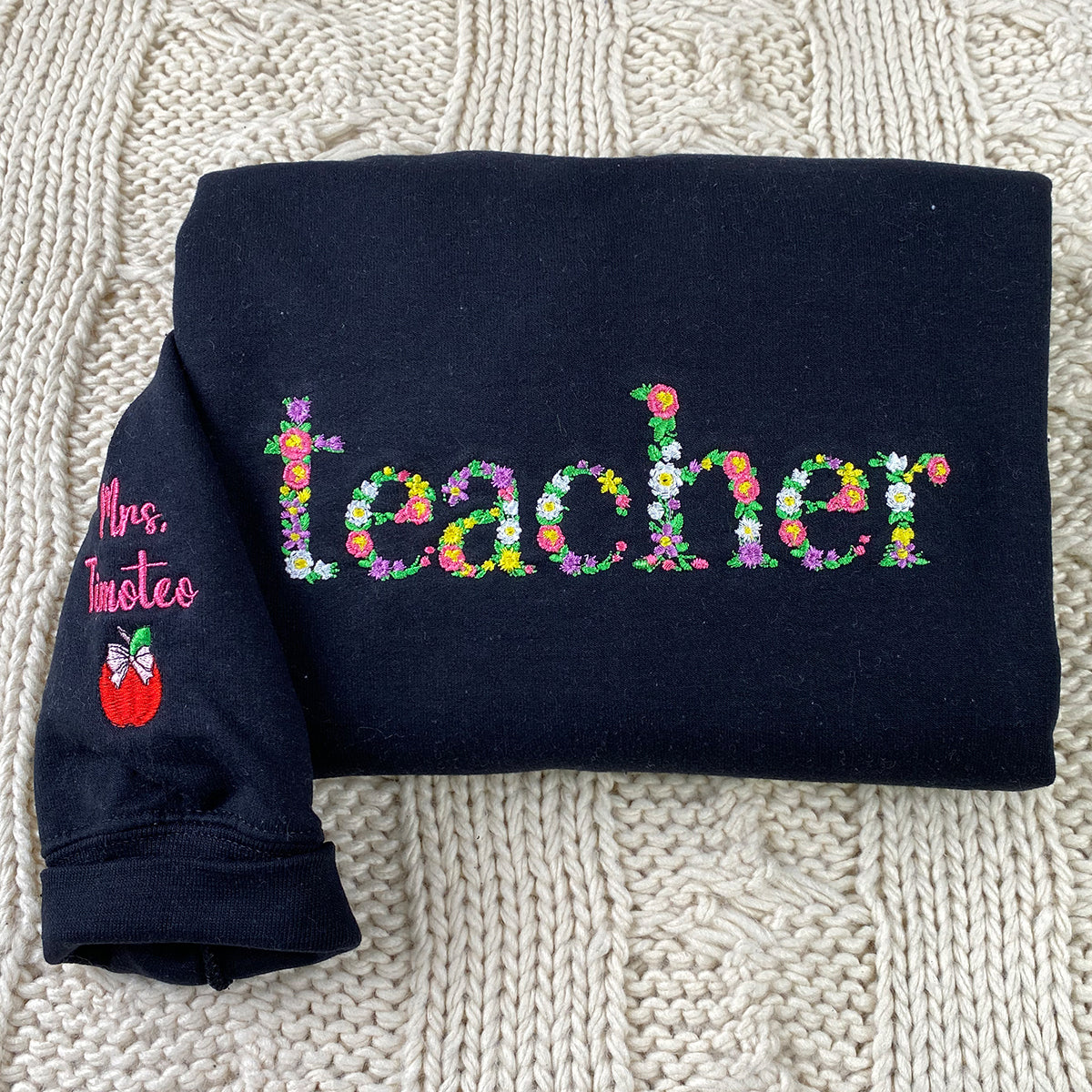 Custom Embroidered Teacher Sweatshirt with Floral Letter – Personalized Teacher Gift Hoodie