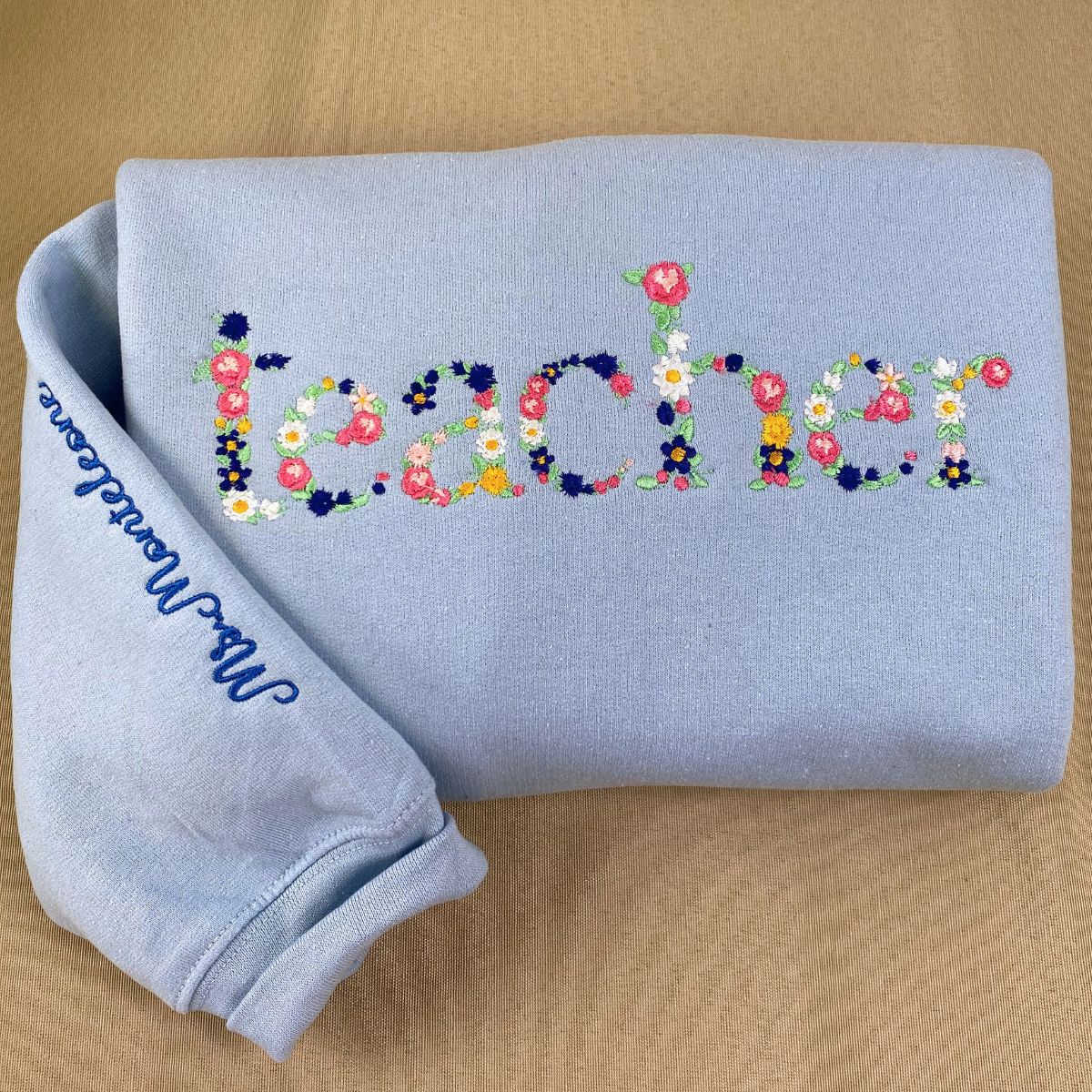 Custom Embroidered Teacher Sweatshirt with Floral Letter – Personalized Teacher Gift Hoodie