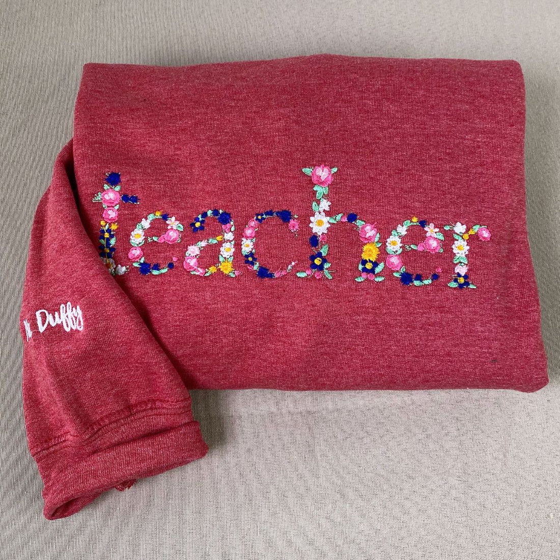 Custom Embroidered Teacher Sweatshirt with Floral Letter – Personalized Teacher Gift Hoodie