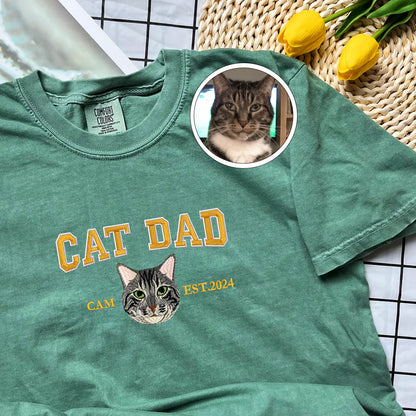 Custom Embroidered Varsity Cat Dad T-Shirt