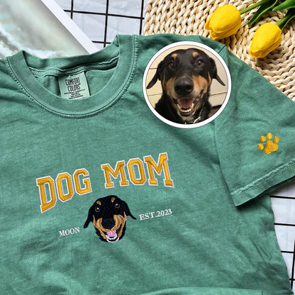 Custom Embroidered Varsity Dog Mom T-Shirt