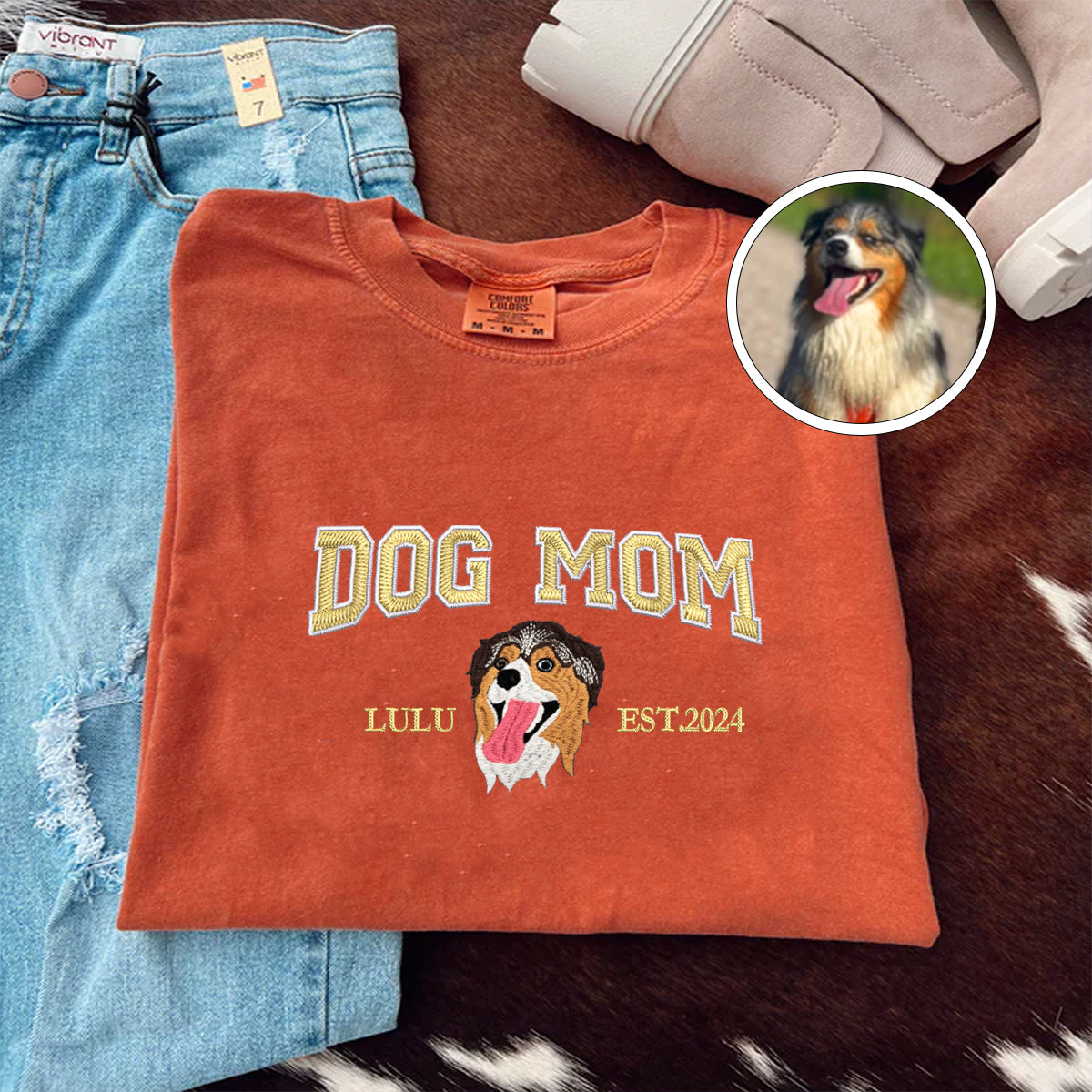 Custom Embroidered Varsity Dog Mom T-Shirt