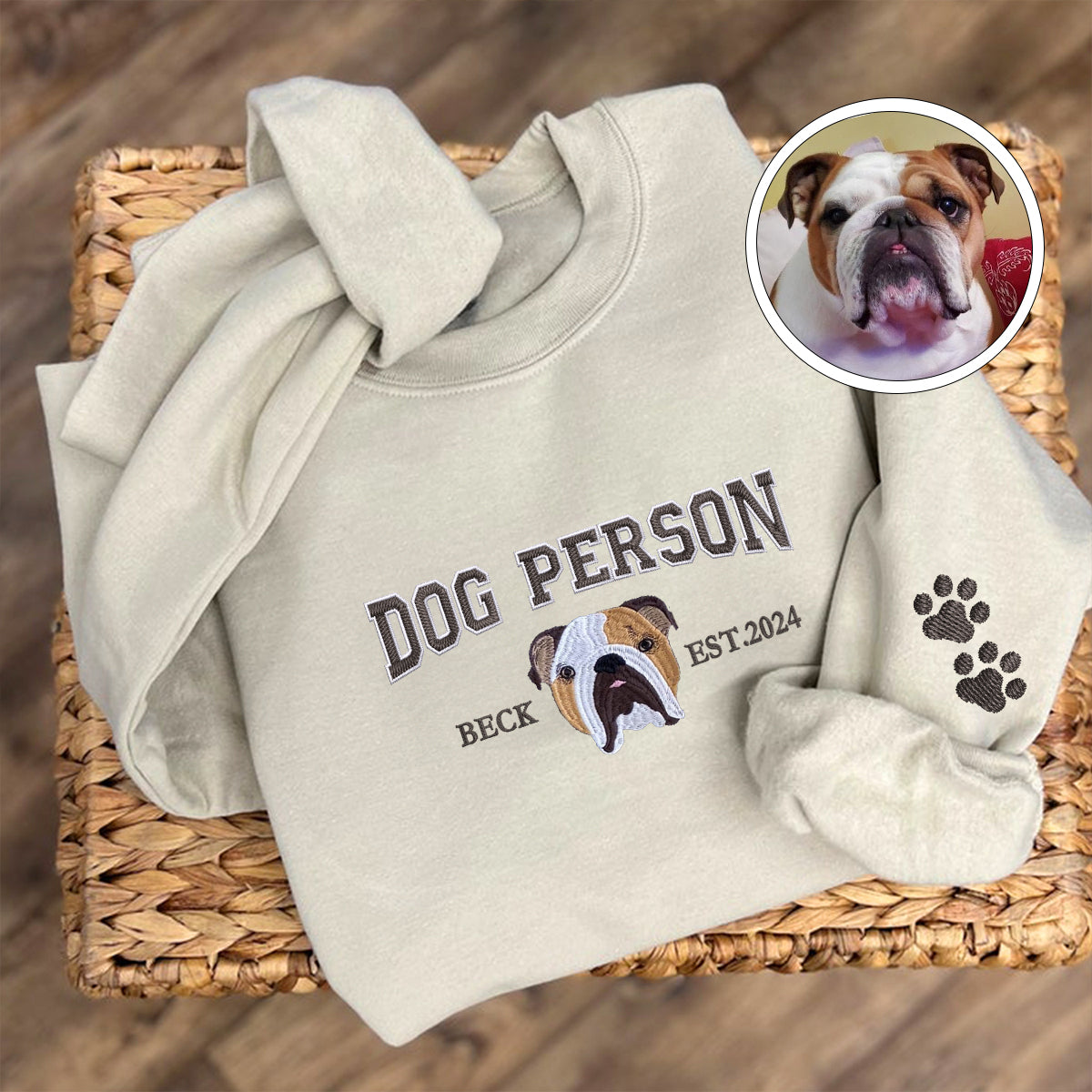 Custom Embroidered Varsity Dog Person Sweatshirt