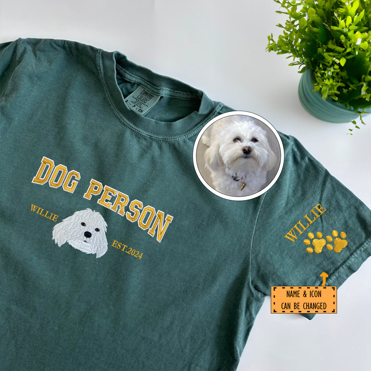 Custom Embroidered Varsity Dog Person T-Shirt