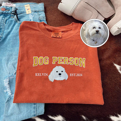 Custom Embroidered Varsity Dog Person T-Shirt