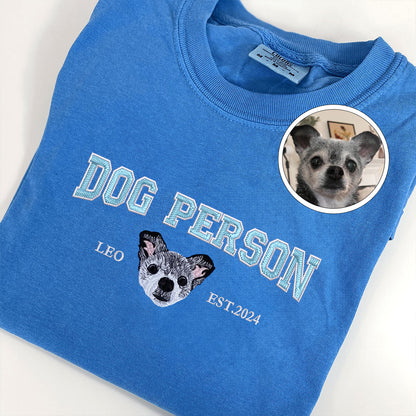 Custom Embroidered Varsity Dog Person T-Shirt