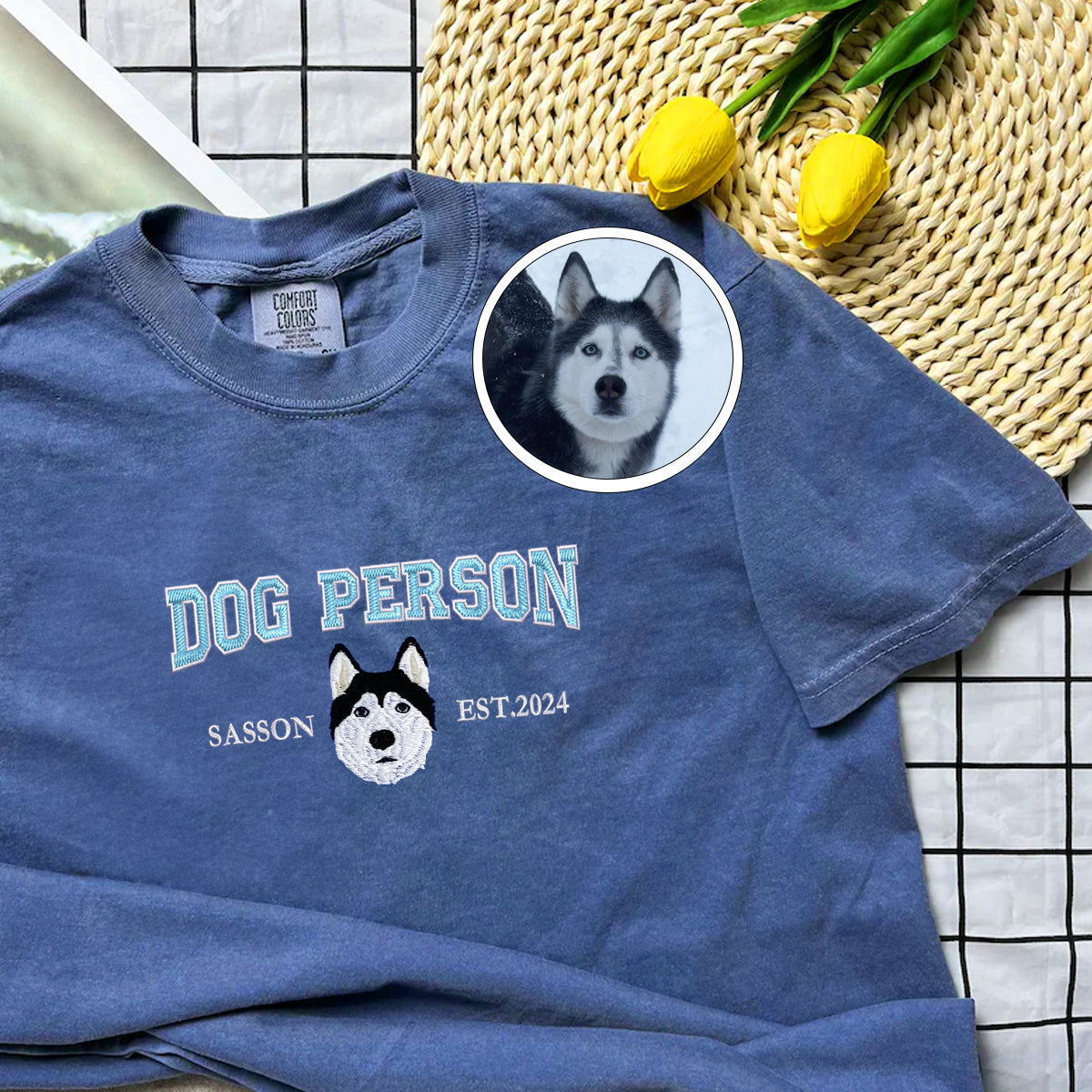 Custom Embroidered Varsity Dog Person T-Shirt