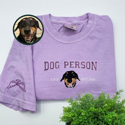 Custom Embroidered Varsity Dog Person T-Shirt