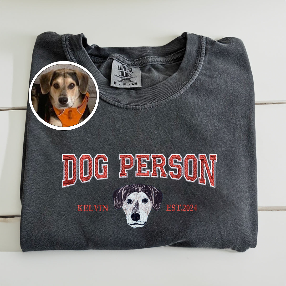 Custom Embroidered Varsity Dog Person T-Shirt