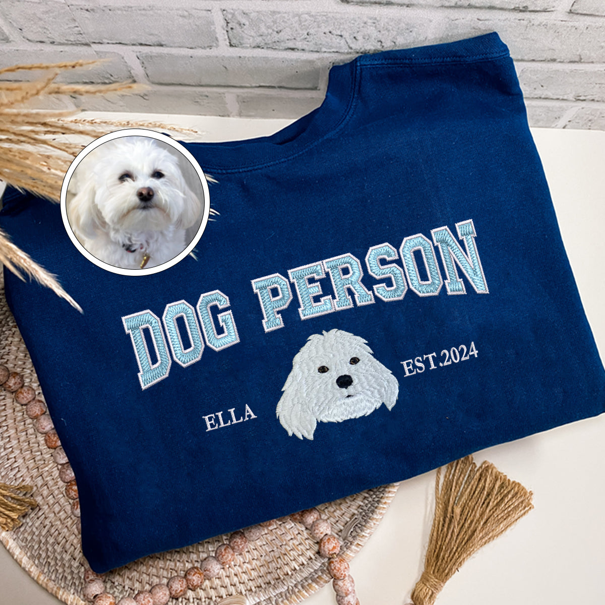 Custom Embroidered Varsity Dog Person T-Shirt