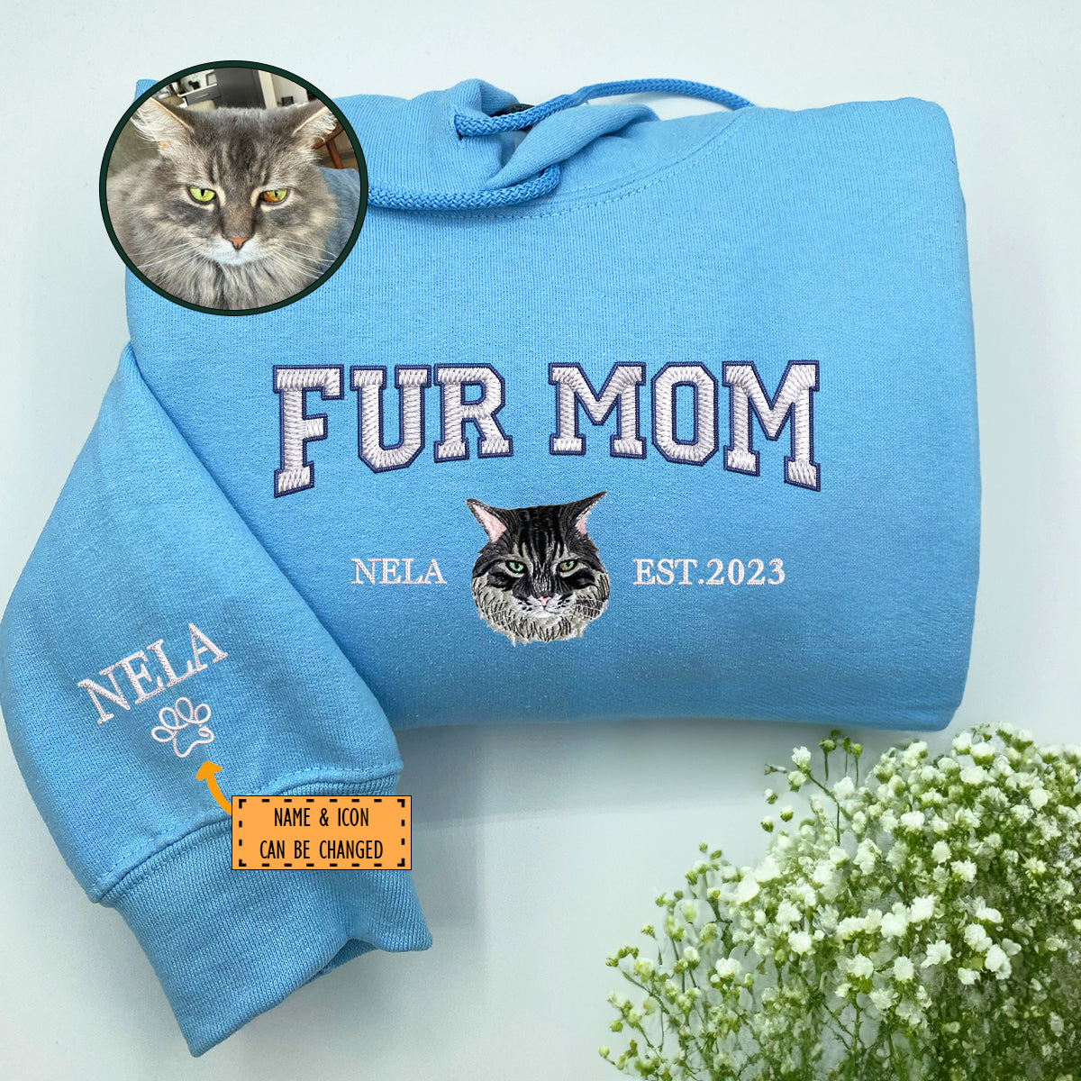 Custom Embroidered Varsity Fur Mom Hoodie