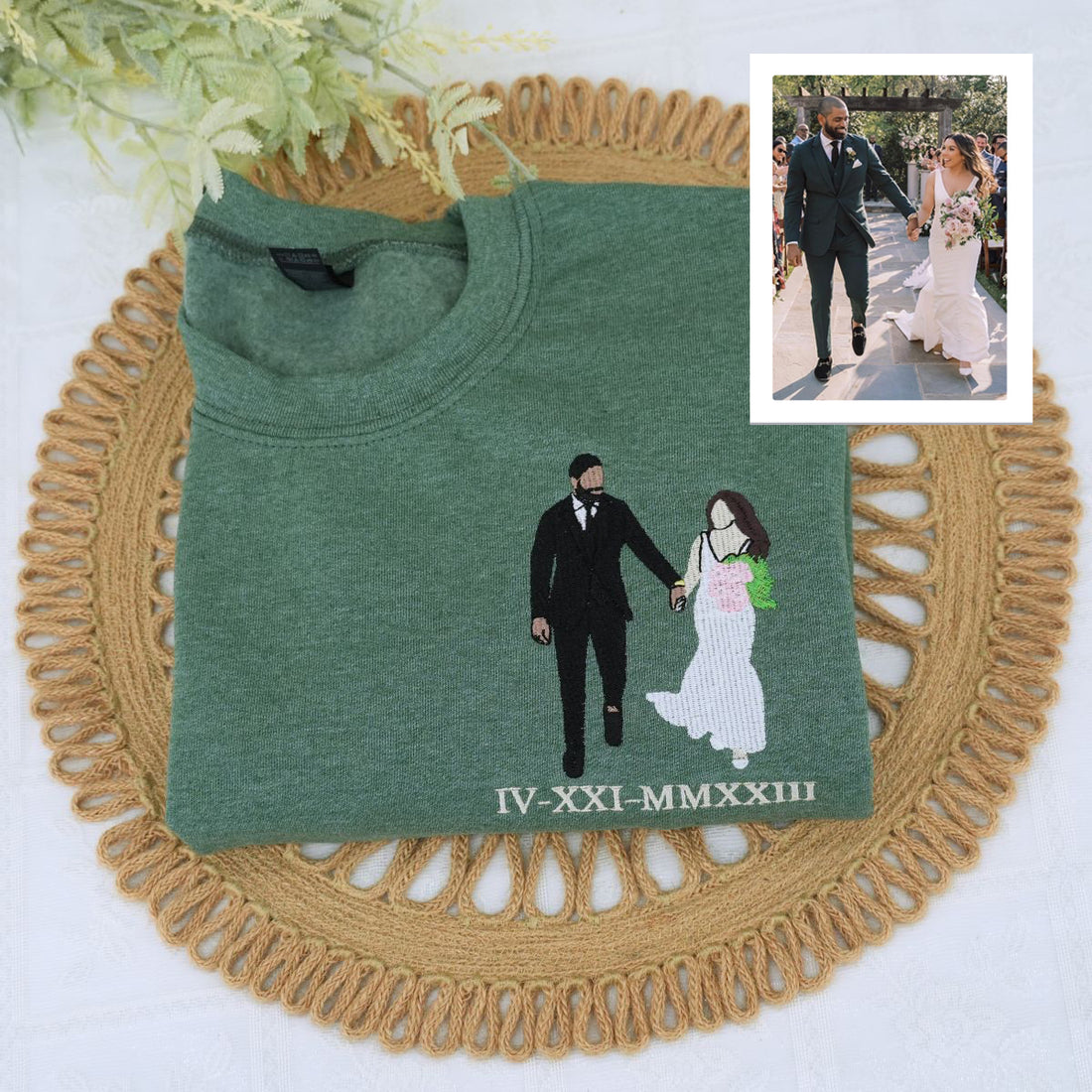 Custom Embroidered Roman Numeral Sweatshirts & Hoodies with Photo Portrait – Personalized Couple Gift