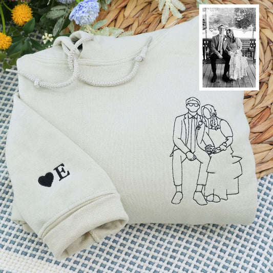 Custom Embroidered Wedding Portrait Sweatshirts & Hoodies – Personalized Photo Couple & Engagement Gift