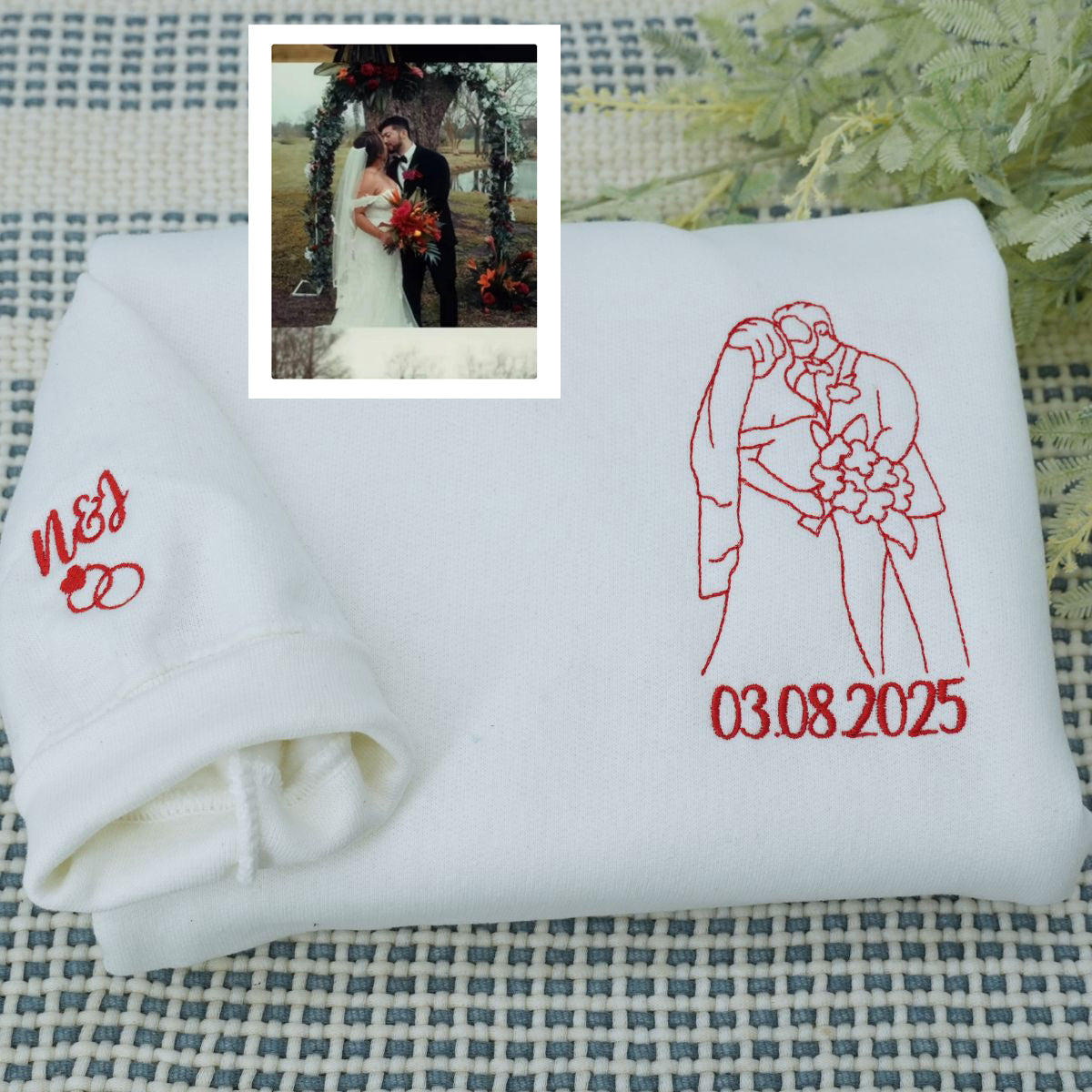 Custom Embroidered Wedding Portrait Sweatshirts & Hoodies – Personalized Photo Couple & Engagement Gift